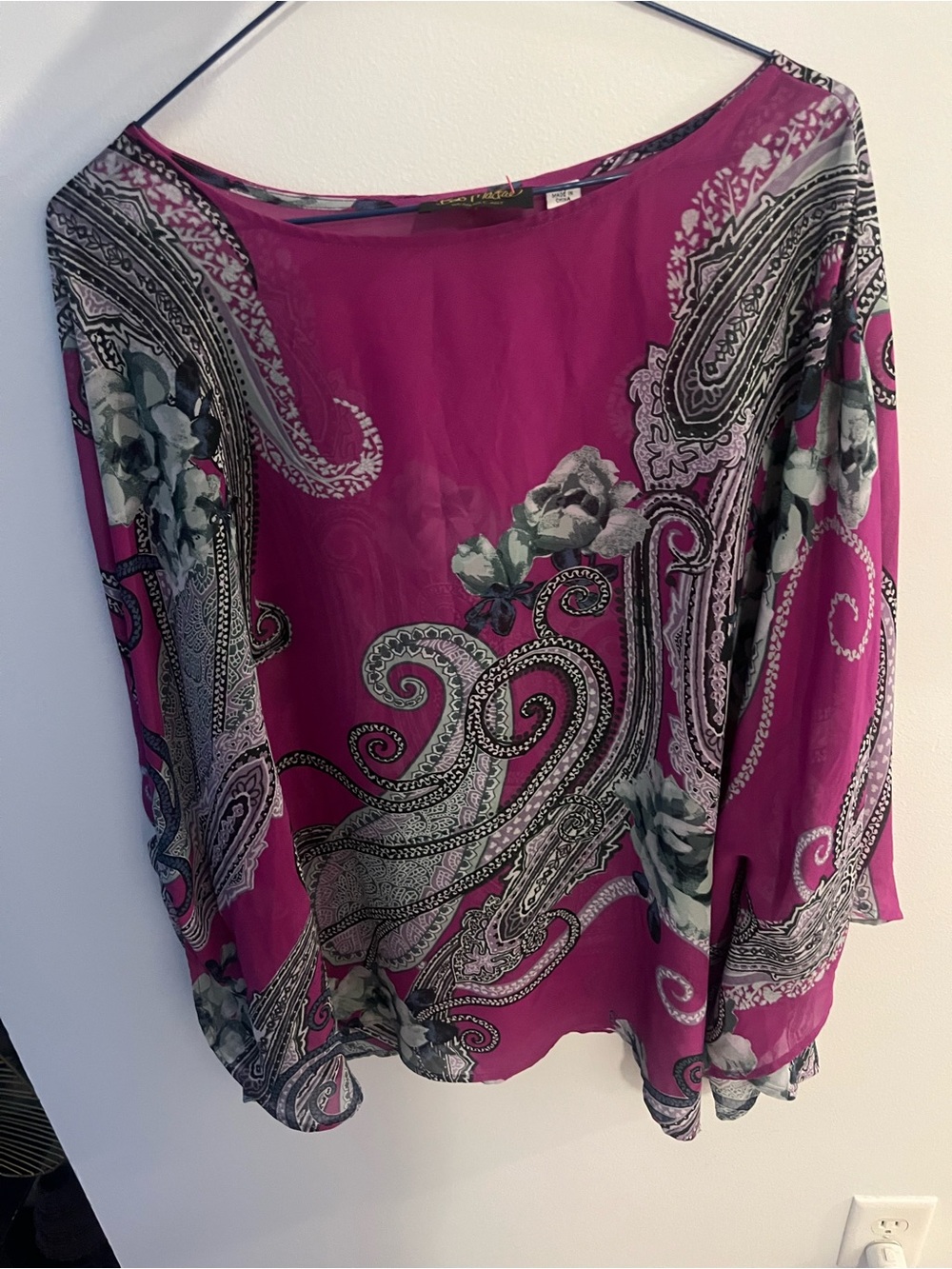 Bob Mackie Wearable Art sheer paisley poncho blouse